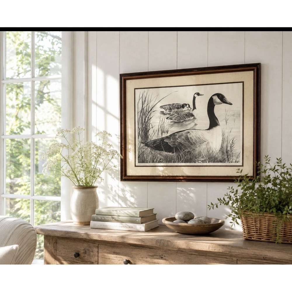 Vintage William P Tyner Signed Numbered Print Canada Goose Geese Frame Matted